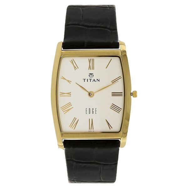 Titan – 1044YL04 Edge Silver Dial Tonneau Analog Leather Strap Men’s Watch