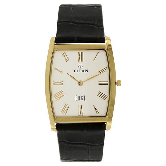 Titan – 1044YL04 Edge Silver Dial Tonneau Analog Leather Strap Men’s Watch