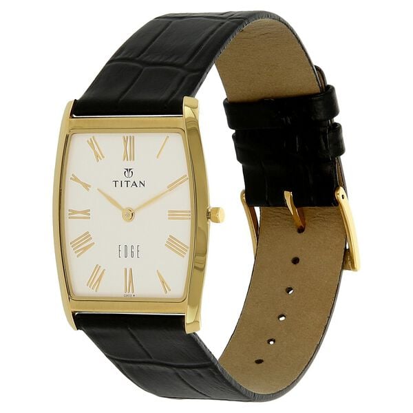 Titan – 1044YL04 Edge Silver Dial Tonneau Analog Leather Strap Men’s Watch