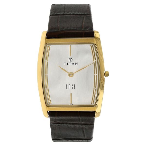 Titan 1044YL06 Edge Analog Watch for Men – White Dial Analog Watch for Men, Black Leather Strap, Quartz Movement, Sapphire Glass, Tonneau Metal Case