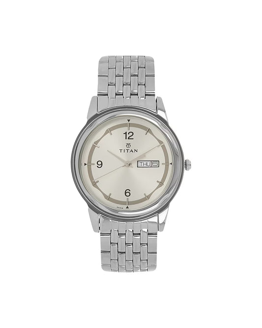Titan 1638SM01 Men’s Silver-Dial Analog Watch with Stainless Steel Strap