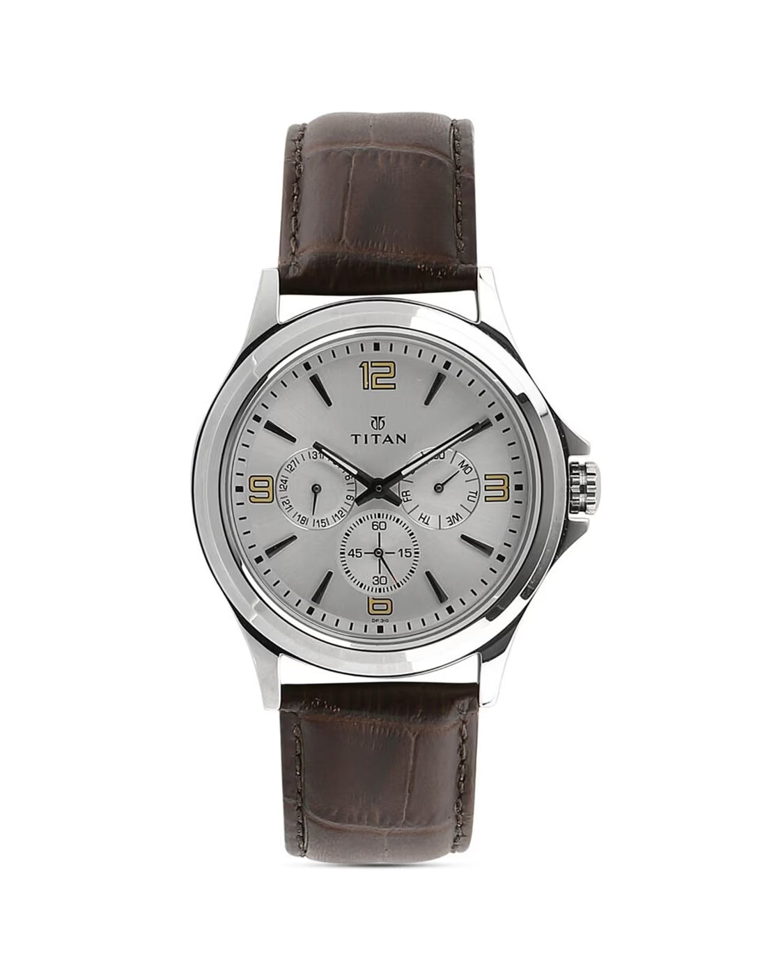 Titan 1698SL01 Men’s Quartz Multifunction Watch with Silver Dial & Brown Genuine Leather Strap