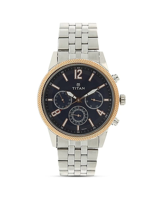 Titan 1734KM01 Men’s Blue-Dial Multifunction Stainless Steel Watch
