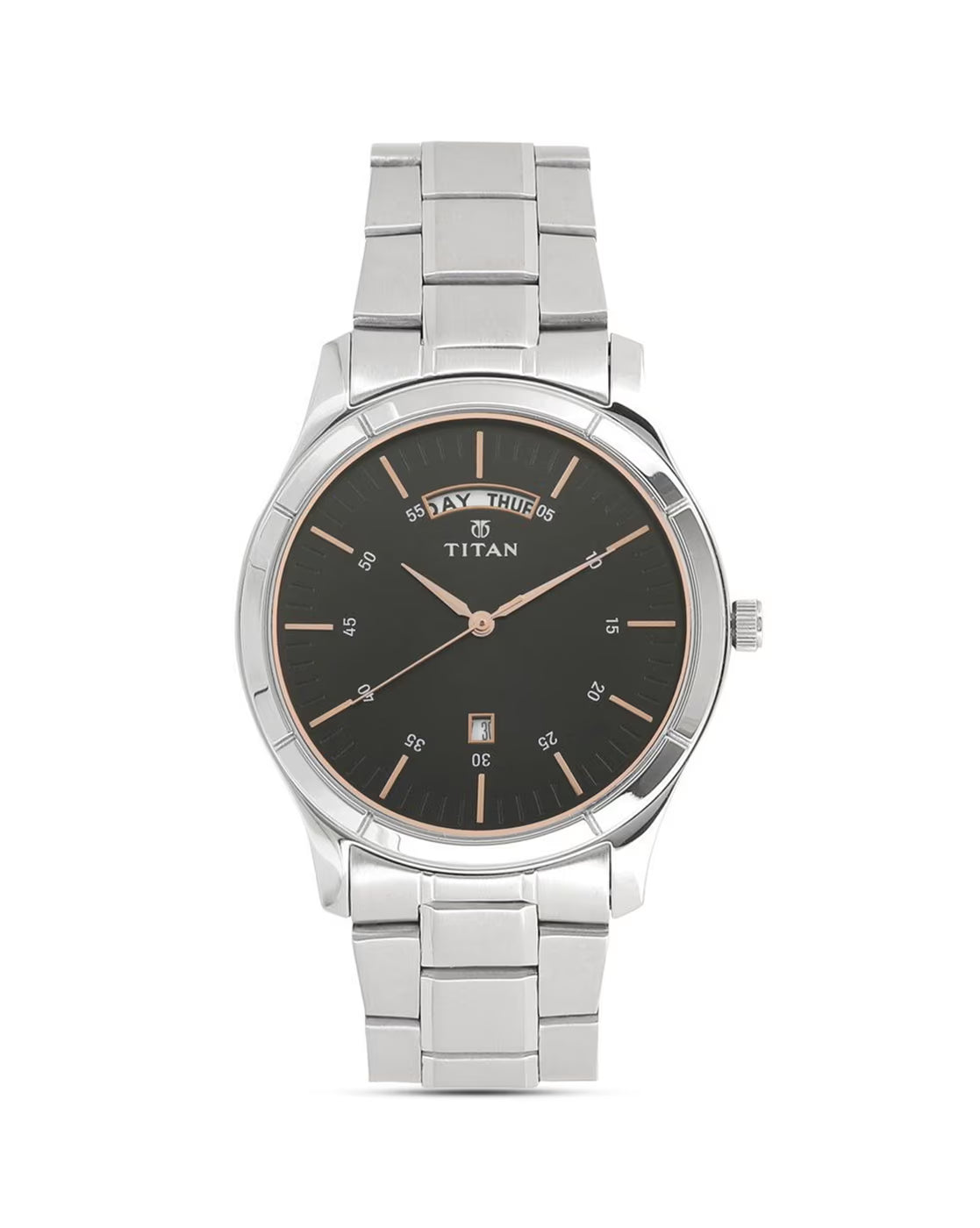 Titan 1767SM02 Men’s Black Dial Analog Watch with Silver Stainless Steel Strap
