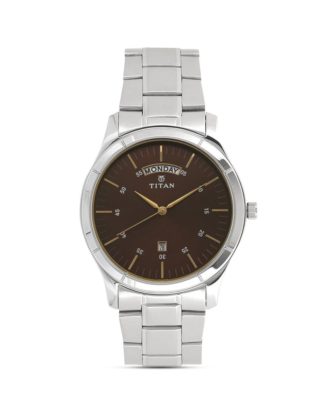 Titan 1767SM03 Men’s Brown-Dial Analog Watch with Silver Stainless Steel Strap