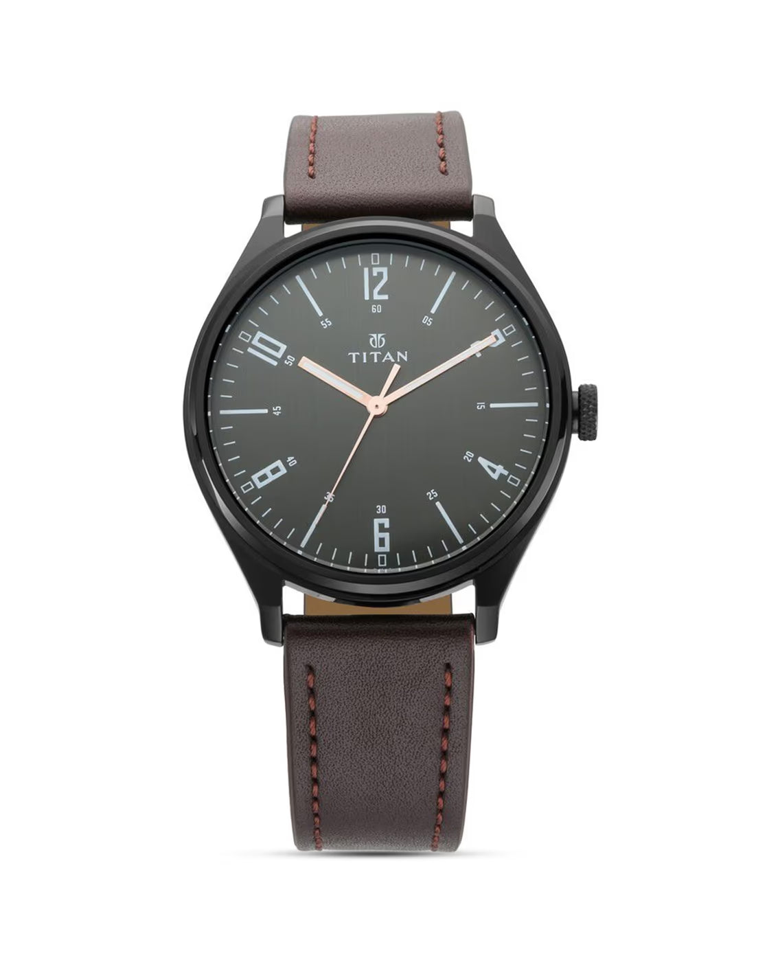 Titan NS1802NL01 Men’s Quartz Analog Watch with Black Dial & Brown Leather Strap