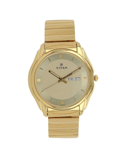 Titan 1578YM05 Men Champagne Dial Gold Stainless Steel Strap Watch