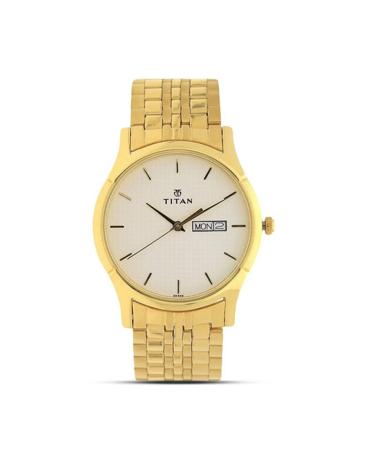 Titan 1636YM01 Men Silver Dial Gold-Tone Stainless Steel Strap Quartz Watch