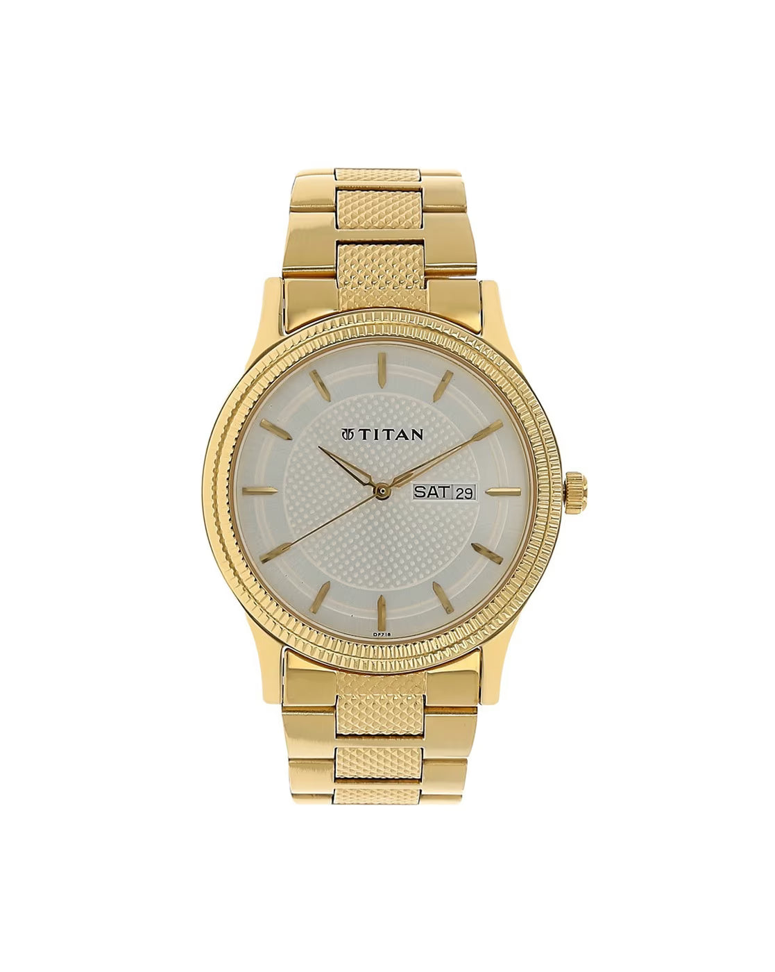 Titan 1650YM05 Men Silver Dial Golden Stainless Steel Strap Quartz Day-Date Watch