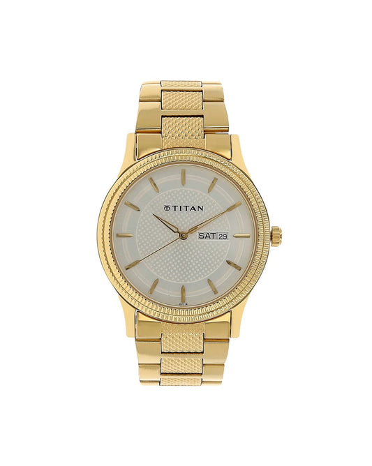 Titan 1650YM05 Men Silver Dial Golden Stainless Steel Strap Quartz Day-Date Watch