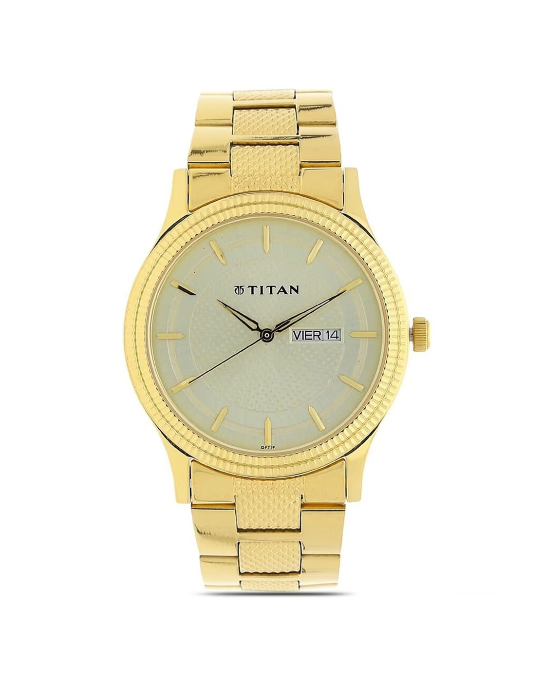Titan 1650YM06 Men Champagne Dial Gold Stainless Steel Strap Quartz Day-Date Watch