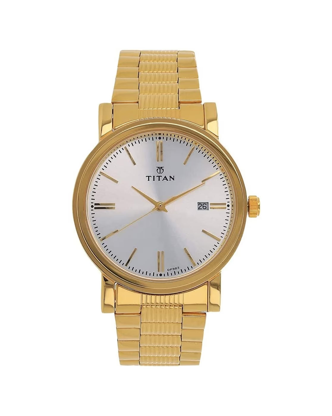 Titan 1712YM02 Men Silver Dial Gold Stainless Steel Strap Quartz Date Watch