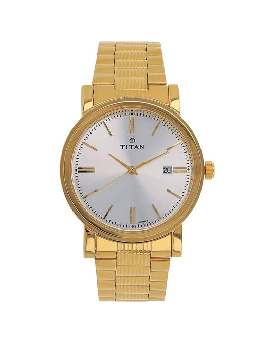 Titan 1712YM02 Men Silver Dial Gold Stainless Steel Strap Quartz Date Watch