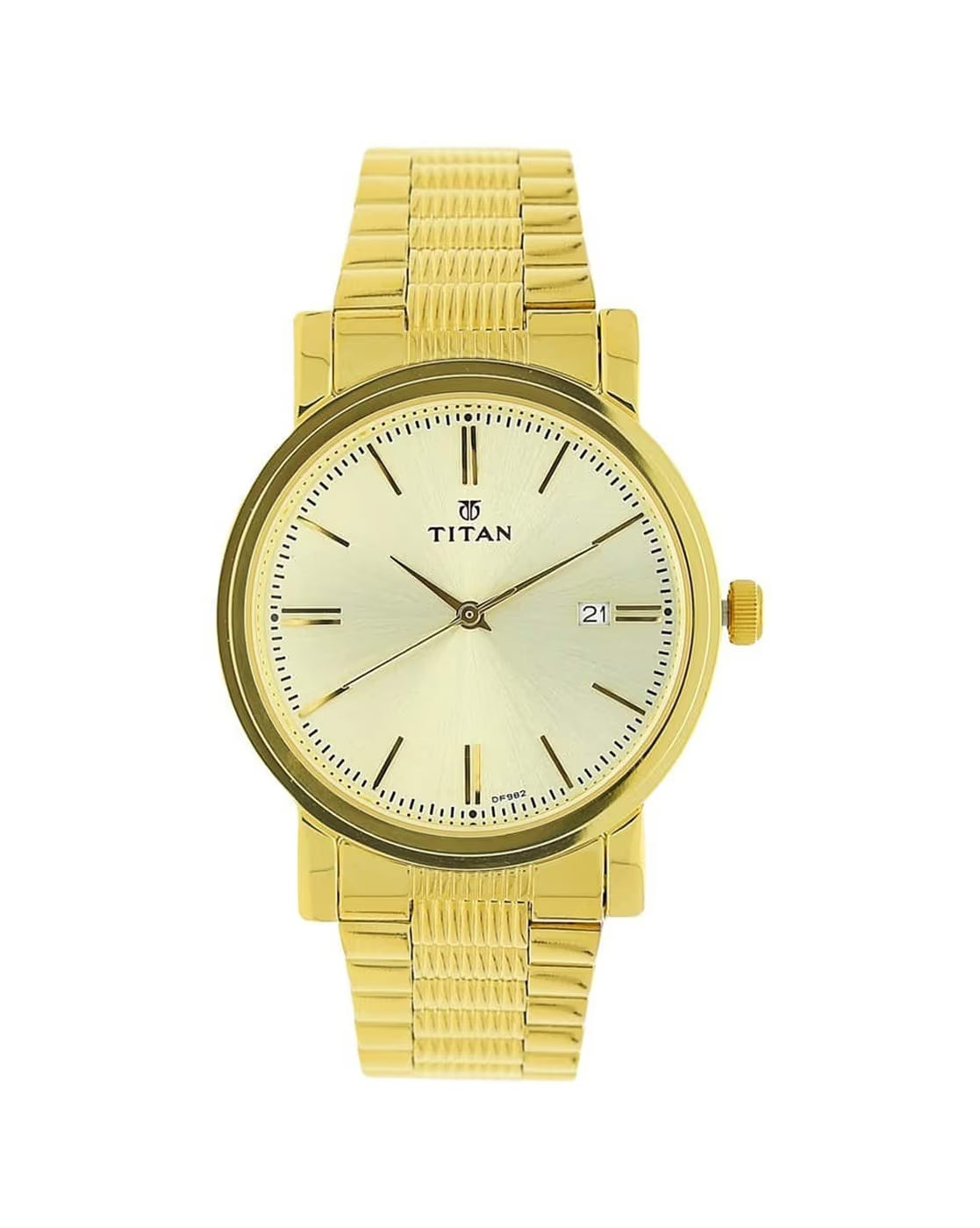 Titan 1712YM03 Men Champagne Dial Gold Stainless Steel Quartz Date Watch