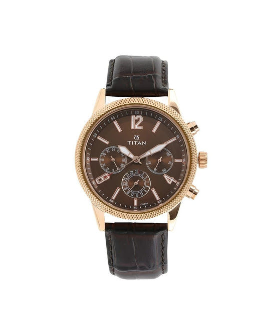 Titan 1734WL01 Men Brown Dial Leather Strap Quartz Multifunction Watch