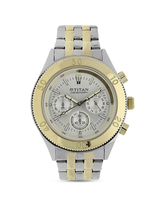 Titan 9324BM01 Men’s Silver-Dial Chronograph Stainless Steel Watch