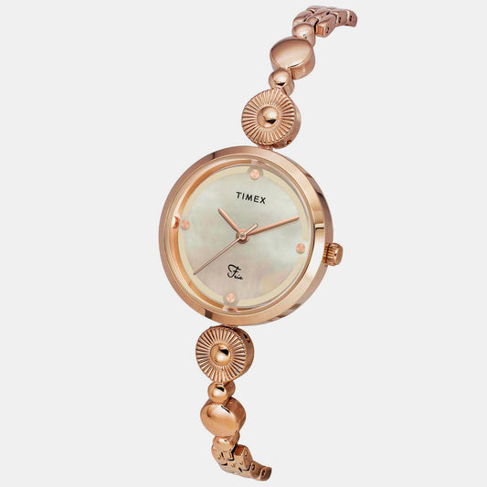 Timex TWEL18201 Women’s Mother Of Pearl Dial Quartz Analog Round Brass Watch