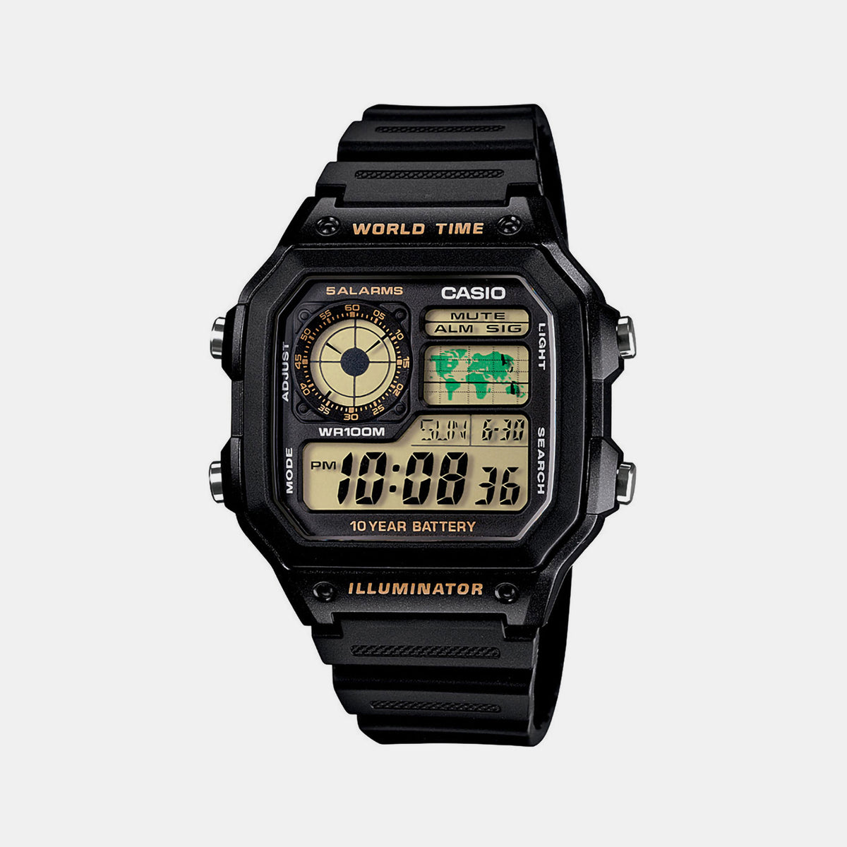 Casio D098 Digital Quartz Unisex Watch with Black Digital Display, World Time & LED Light