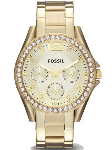 Fossil ES3203I Women's Quartz Multifunction Watch Champagne Dial Gold Stainless Steel Strap