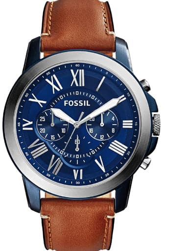 Fossil FS5151I Men's Quartz Chronograph Watch Blue Dial Brown Leather Strap
