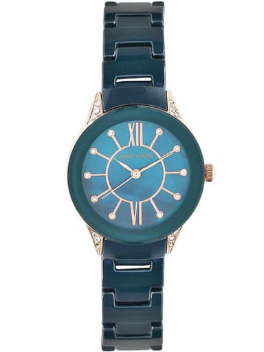 Anne Klein AK2388RGNV Analog Quartz Ladies’ Watch with Blue Dial & Two-Tone Ceramic Strap