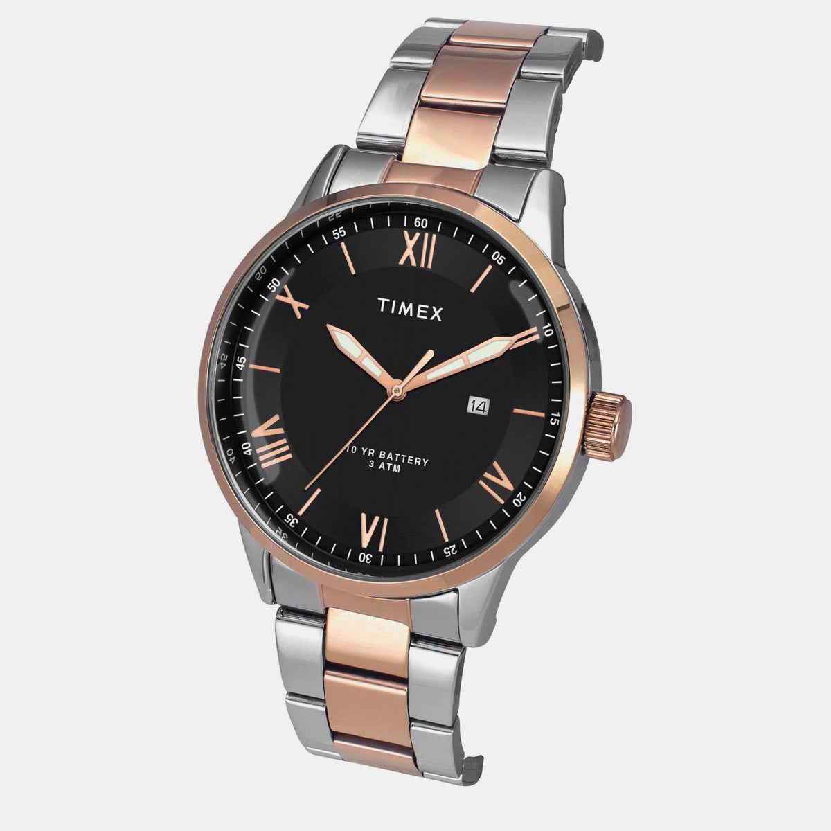 Timex TWEG19919 Black Dial Two‑Tone Stainless Steel Analog Men Watch – Round Case, Quartz Movement