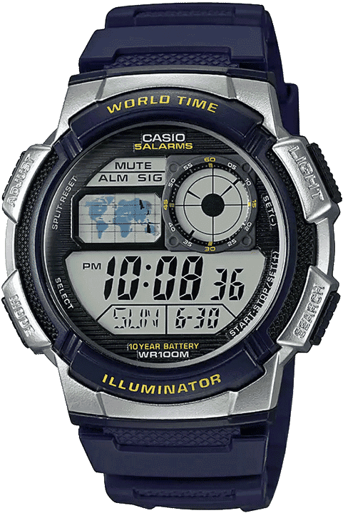 Casio digital analog wristwatch with world time and long battery life