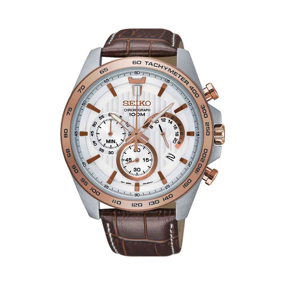 Seiko SSB306P1 Men Quartz White Dial Stainless Steel Chronograph Watch