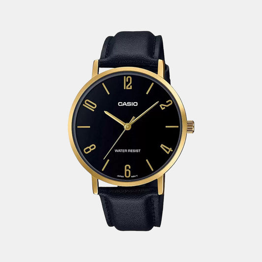 Casio A1819 Enticer Men’s Analog Quartz Watch with Black Dial & Black Leather Strap