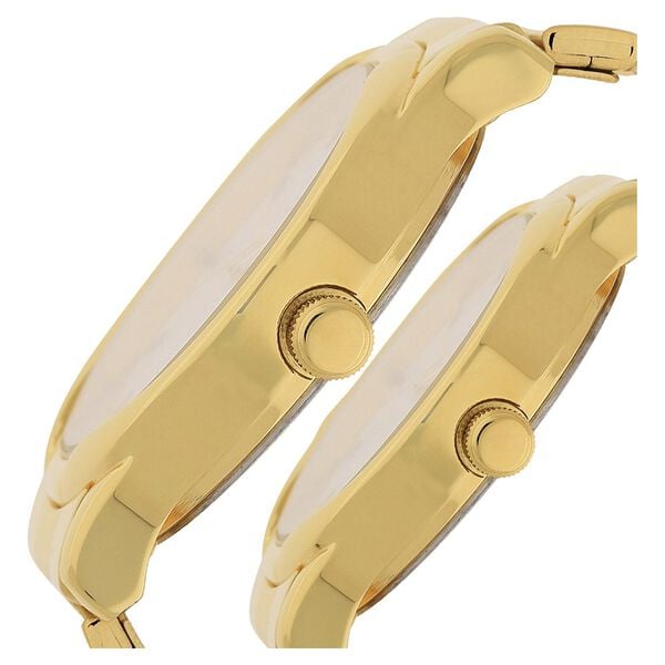Titan 15802490YM04 White Dial Gold Metal Strap Couple Analog Watch Set