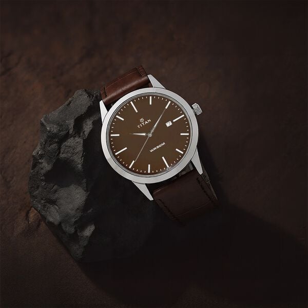 Titan 1584SL04 Men’s Quartz Analog Watch with Brown Dial & Brown Genuine Leather Strap