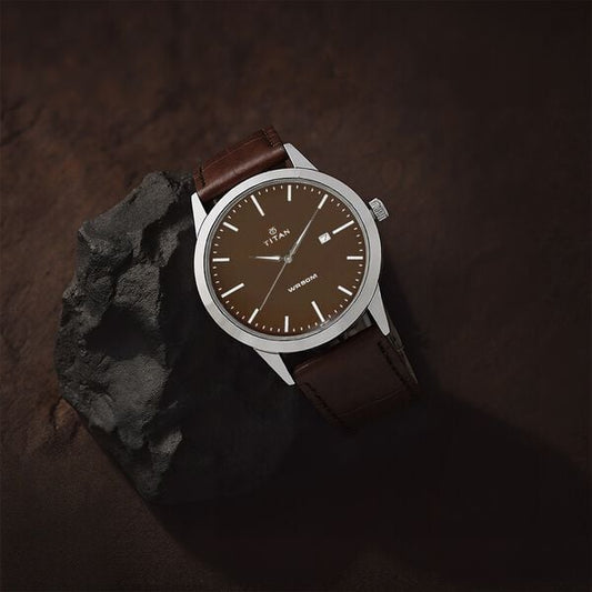 Titan 1584SL04 Men’s Quartz Analog Watch with Brown Dial & Brown Genuine Leather Strap