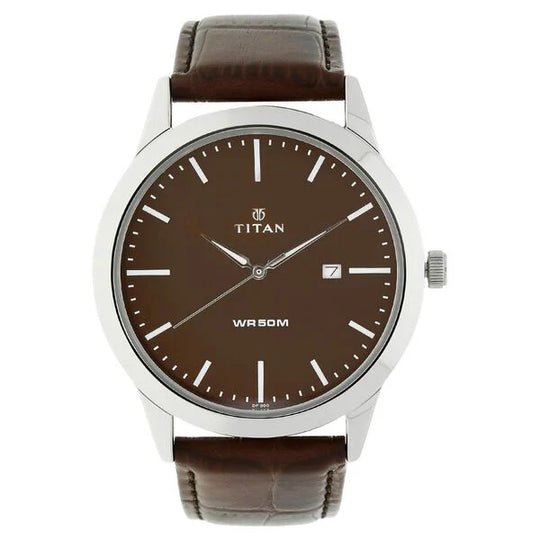 Titan 1584SL04 Men’s Quartz Analog Watch with Brown Dial & Brown Genuine Leather Strap