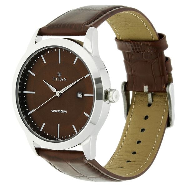 Titan 1584SL04 Brown Dial Analog Quartz Leather Strap Men’s Watch – Brown Band, Round Case, Date Display