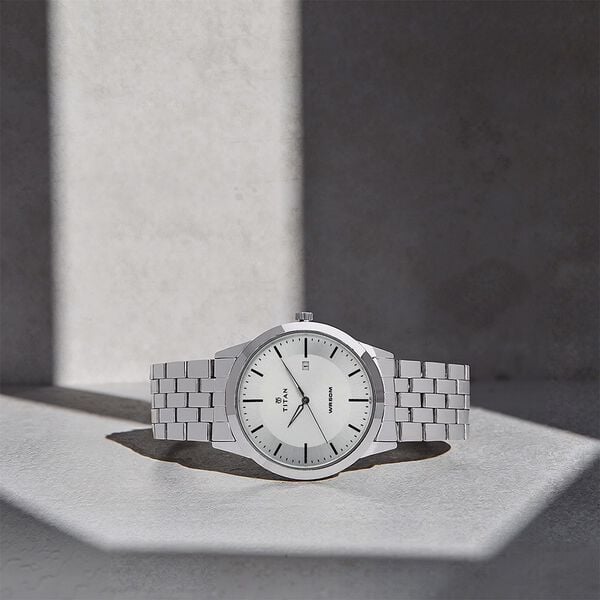 Titan 1584SM03 White Dial Silver Stainless Steel Men’s Analog Watch