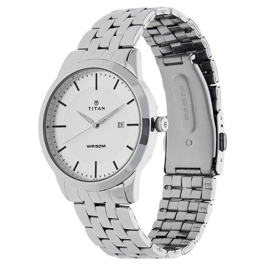 Titan 1584SM03 White Dial Silver Stainless Steel Men’s Analog Watch