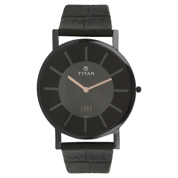 Titan 1595NL01 Men’s Black Dial Black Leather Strap Quartz Analog Watch – Round Stainless Steel Case, Sapphire Crystal, Buckle Closure, 30 m Water Resistant