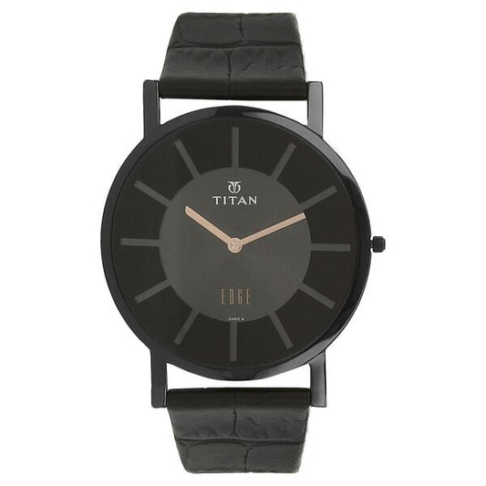 Titan 1595NL01 Men’s Black Dial Black Leather Strap Quartz Analog Watch – Round Stainless Steel Case, Sapphire Crystal, Buckle Closure, 30 m Water Resistant