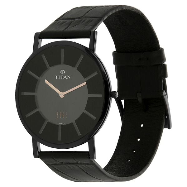 Titan 1595NL01 Men’s Black Dial Black Leather Strap Quartz Analog Watch – Round Stainless Steel Case, Sapphire Crystal, Buckle Closure, 30 m Water Resistant
