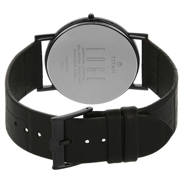 Titan 1595NL01 Men’s Black Dial Black Leather Strap Quartz Analog Watch – Round Stainless Steel Case, Sapphire Crystal, Buckle Closure, 30 m Water Resistant