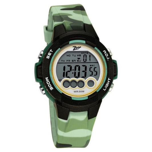 Zoop children's digital wristwatch with green camo strap and digital display