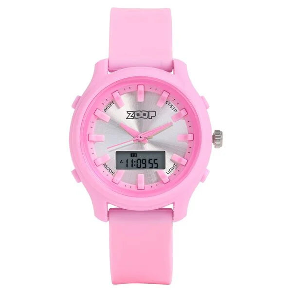 Zoop by Titan Ana-Digi Kids Watch 16046PP02 | Silver Dial & Pink Silicone Strap