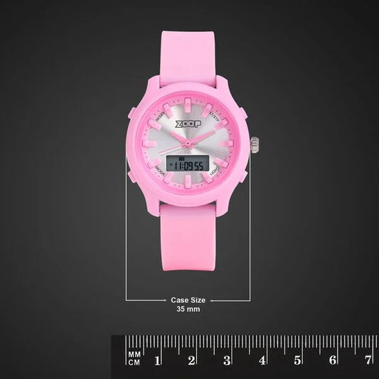 Zoop by Titan Ana-Digi Kids Watch 16046PP02 | Silver Dial & Pink Silicone Strap