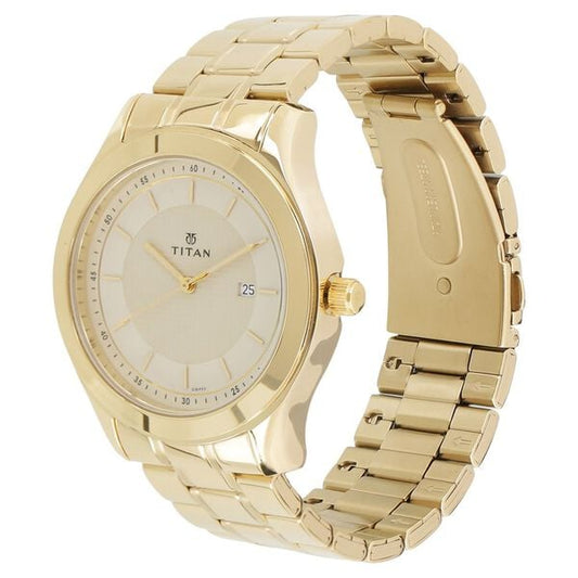 Titan 1627YM04 Champagne Dial Gold Stainless Steel Men’s Analog Watch