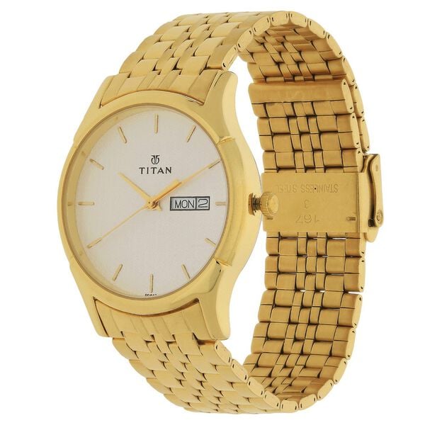 Titan 1636YM01 Men Silver Dial Gold-Tone Stainless Steel Strap Quartz Watch