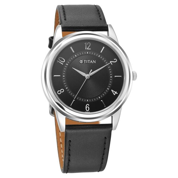 Titan 1638SL02 Karishma Zing Quartz Analog Black Dial 39 mm Metal Case Black Leather Strap Men Watch