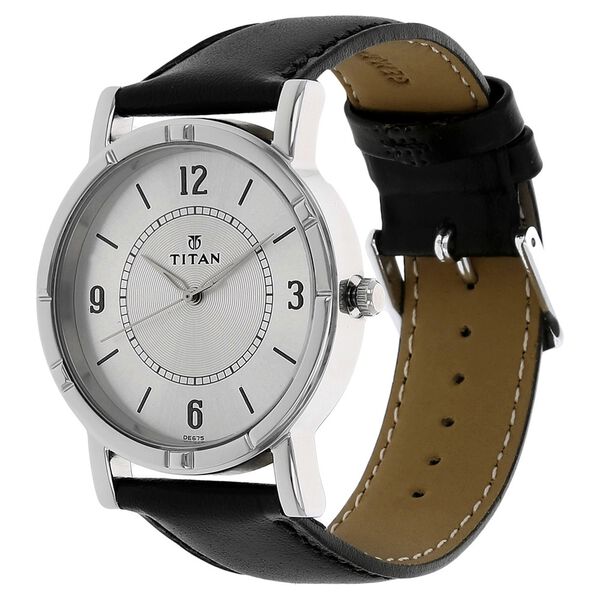 Titan NN1639SL03 Quartz Silver Dial Black Leather Strap Analog Watch for Men