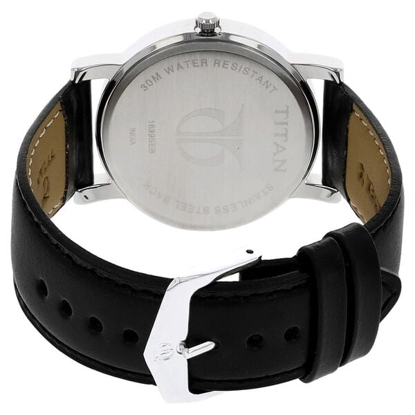 Titan NN1639SL03 Quartz Silver Dial Black Leather Strap Analog Watch for Men