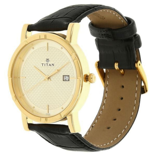 Titan 1639YL01 Analog with Date Champagne Dial Quartz Leather Strap watch for Men