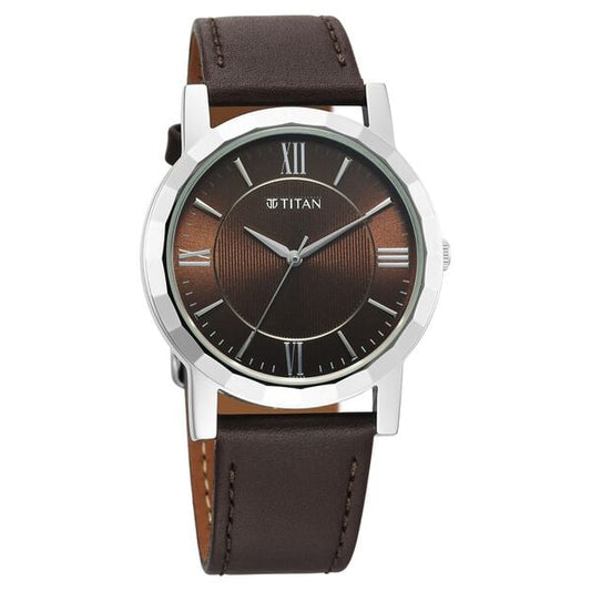 Titan 1644SL01 Karishma Zing Quartz Analog Brown Dial 38 mm Metal Case Brown Leather Strap Men Watch